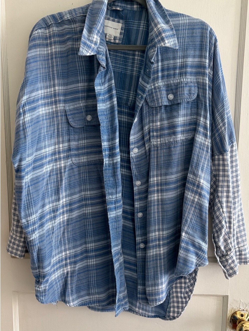 American Eagle Outfitters Blue Plaid Button-Down Shirt